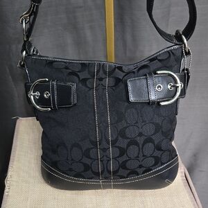 CoachVintage Soho Black Signature Canvas Shoulder Bag & Leather Trim